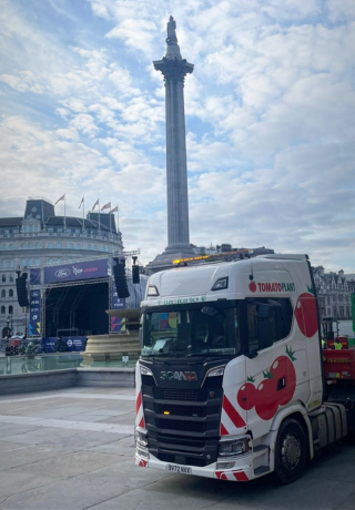 tomato plant specialist haulage and drainage truck at trafalgar square